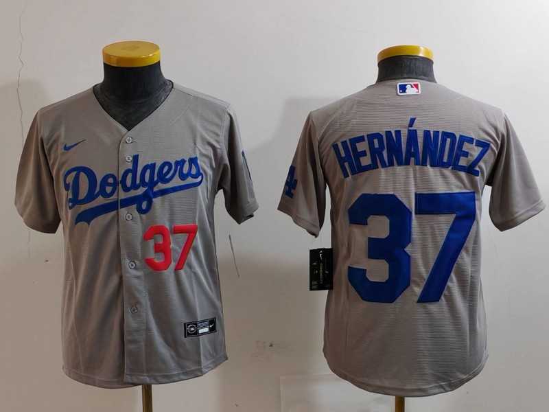 Youth Los Angeles Dodgers #37 Teoscar Hernandez Number Grey Cool Base Stitched Jersey